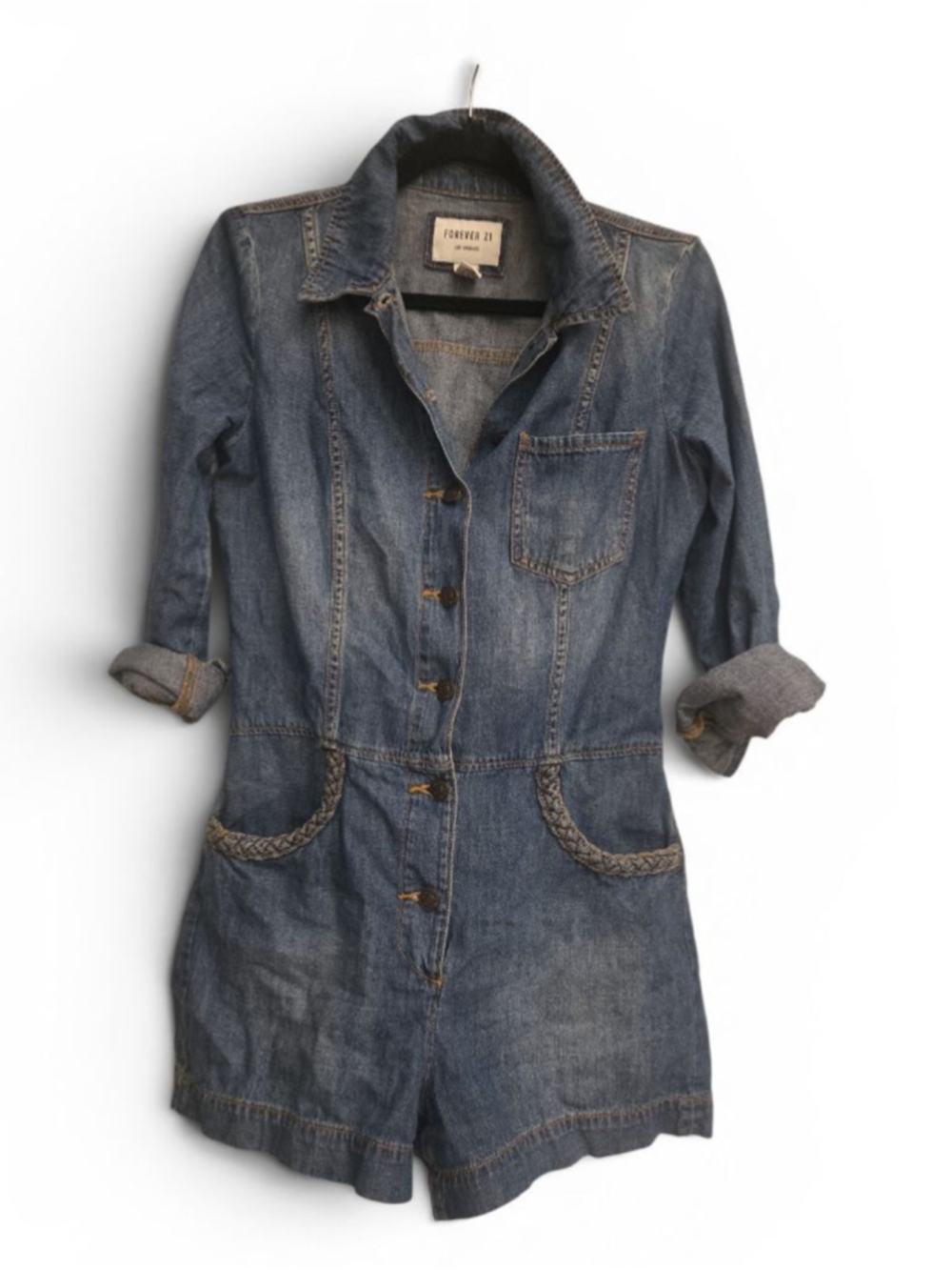 Women's Forever 21 Denim Romper S Blue - Picture 2 of 3